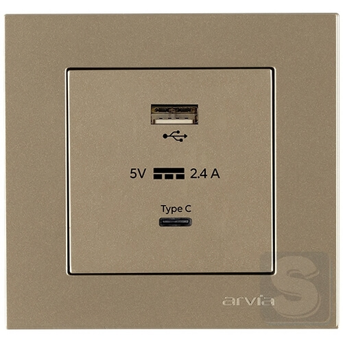 Розетка USB-A + USB-C 5V-2.4A Arvia Electric KAREN Титан (20 05 2000 304)